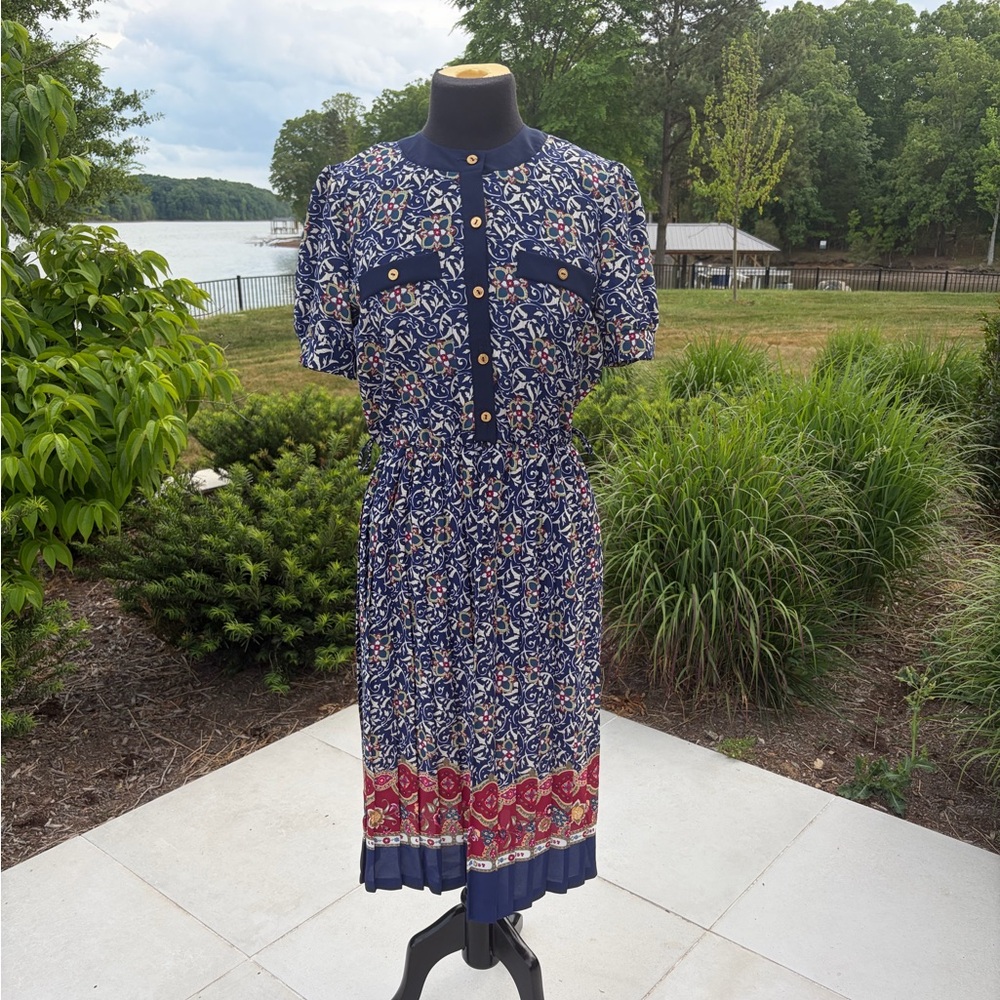 Vintage Breli Originals USA Midi Dress Size 6 Pleated Hem Cottagecore Secretary